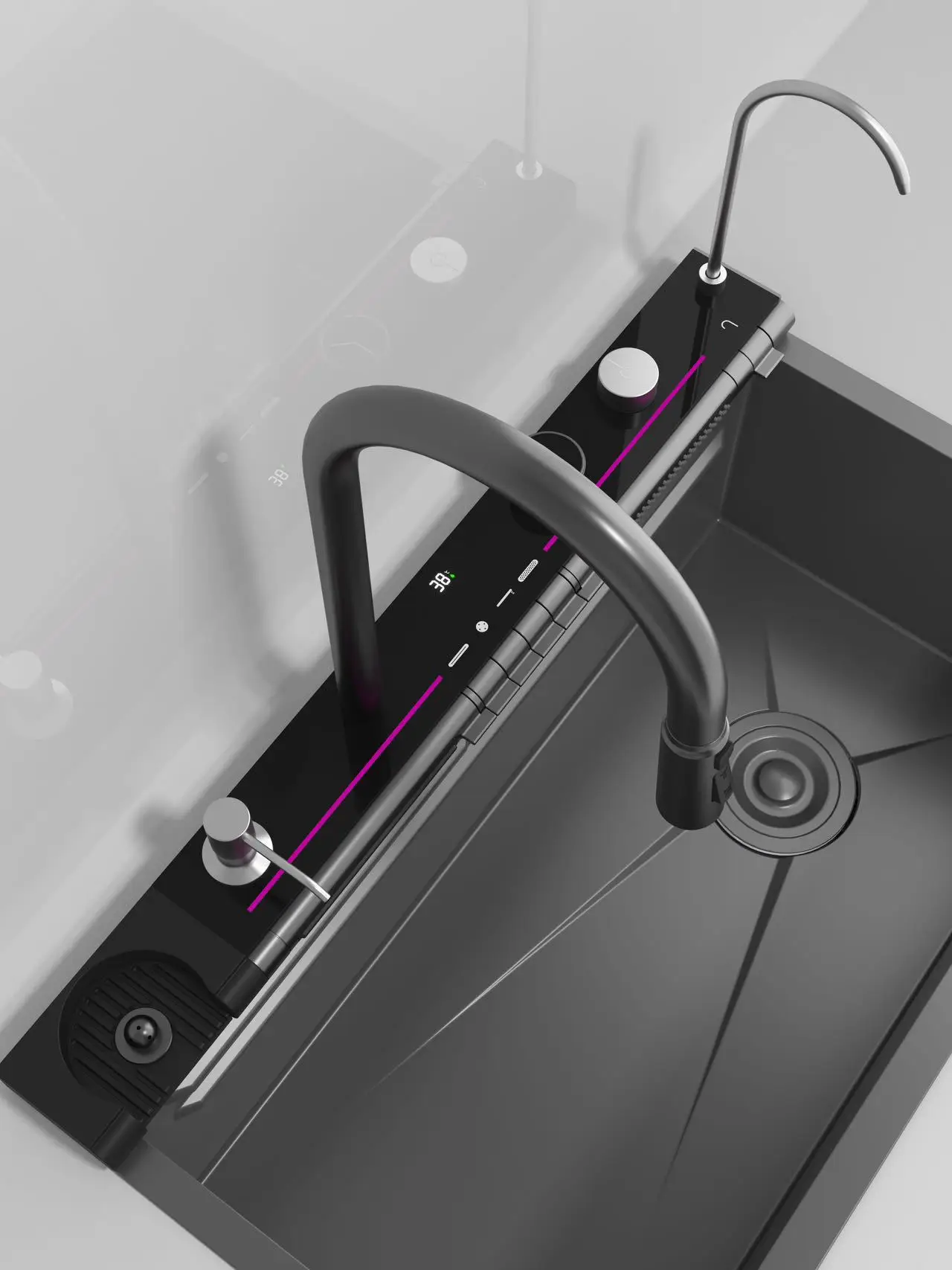 Description Picture 6 of itemStainless Steel Kitchen Waterfall Sink Embossed Digital Display Large Single Slot All-in-one Faucet Multi-functional Wash Bain