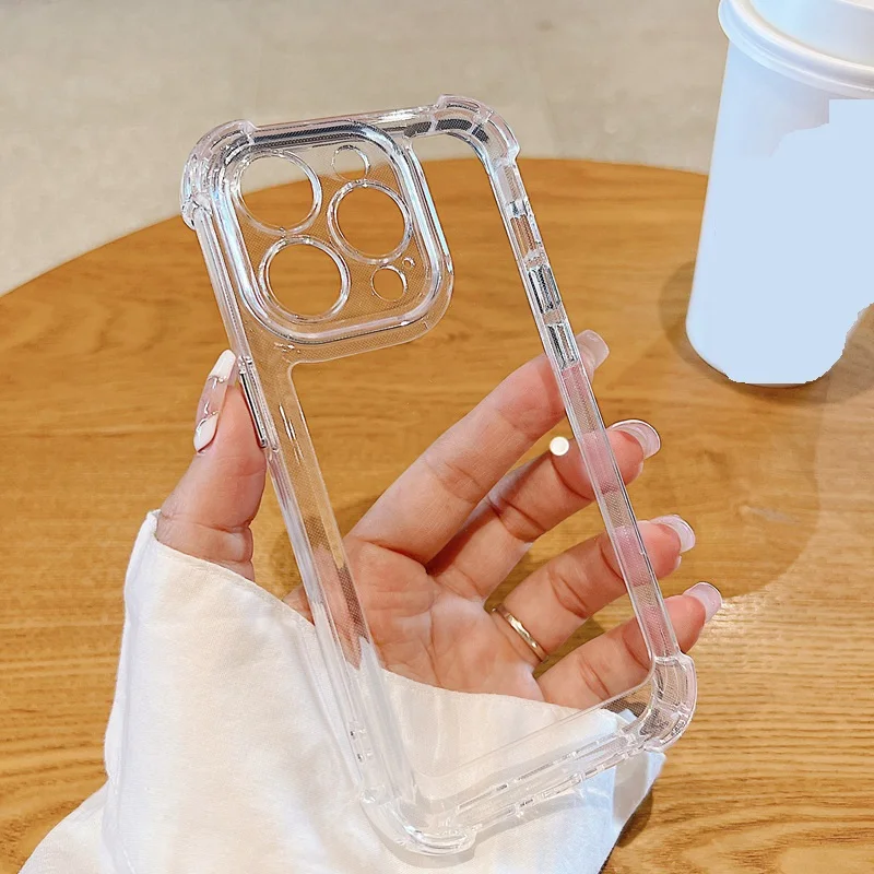 thumbnail image 1 of Funda rígida de acrílico transparente con botón plateado para iPhone 16, 15, 14, 13, 12, 11 Pro Max Plus que no amarillea, 1 of 5