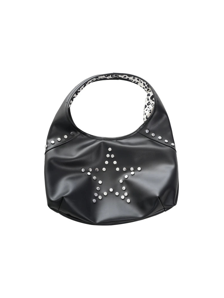 Brand Retro Motorcycle Bag 2025 New Wax Leather Cool Croissant Bag Rivet Design Shoulder Crossbody Dumpling Armpit Bags