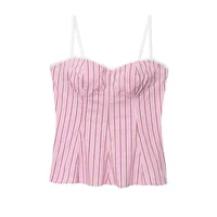 MUJER Striped Women's Pants Two Pieces Set Summer High Waist Pants Woman Outfit Pink Backless Top Women Bow Casual Women Pants - Image 2