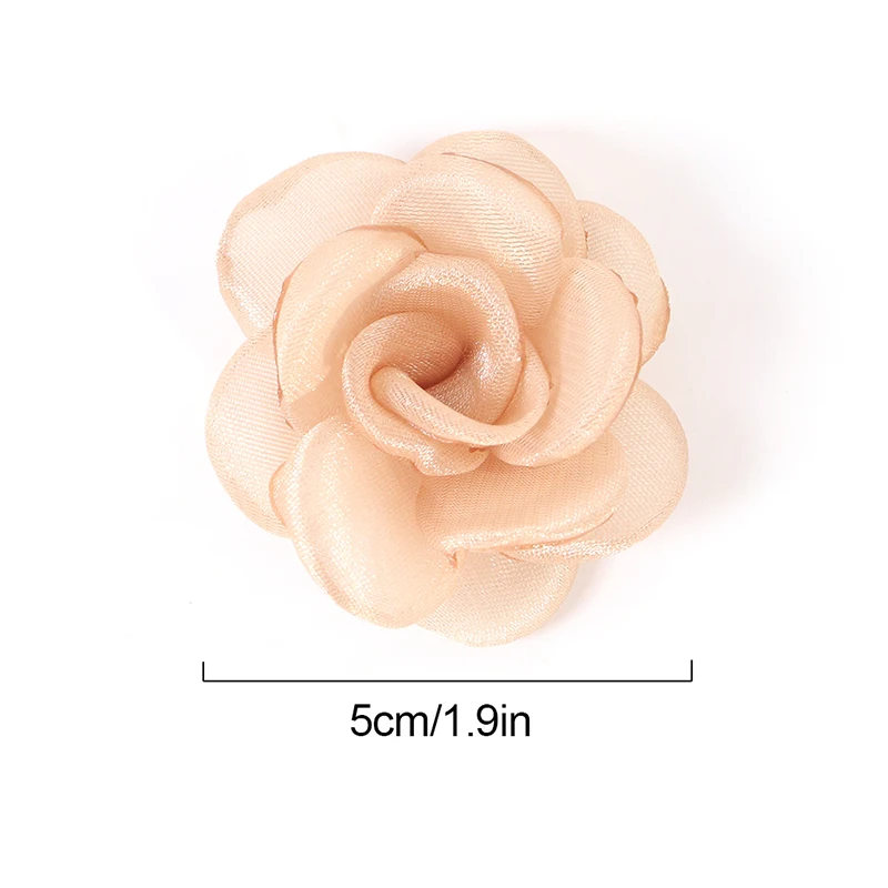 Elegant White Chiffon Camellia Rose Fabric Flowers - Set of 8