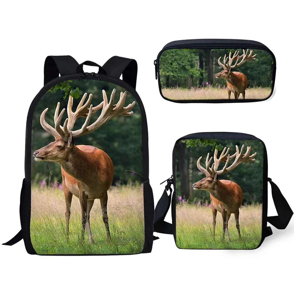 Harajuku Popular Flower Deer 3D Print School Bags, mochila para laptop, mochila, Inclinado Bolsa de Ombro, Lápis Case, 3pcs por