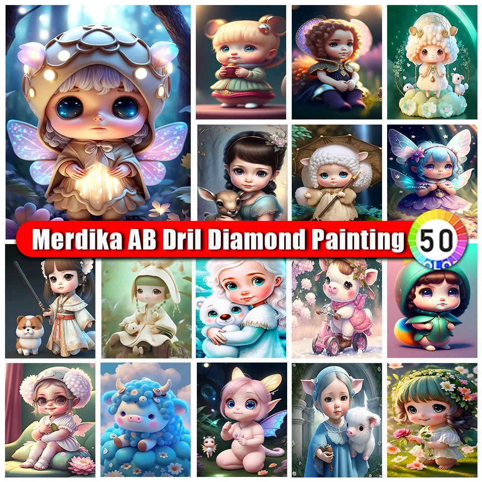 

Merdika Zipper Bag Diy AB Diamond Painting Cartoon Girl Rhinestone Picture Diamond Embroidery Mosaic Rhinestone Art Home Decor