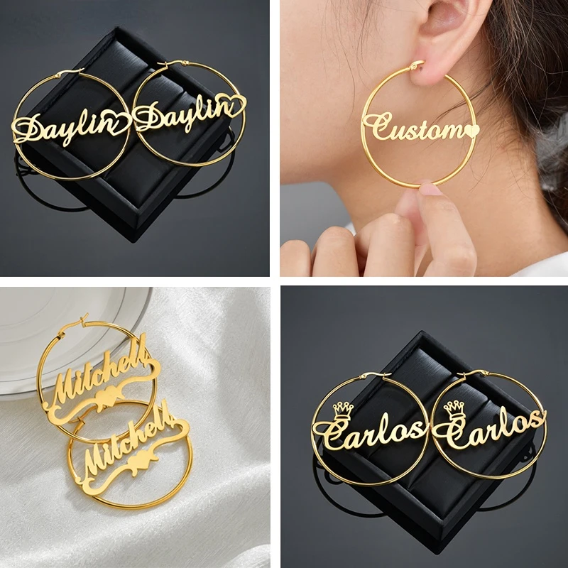 

High Quality Personalized Stainless Steel Letter For Women Custom Name Diameter 50mm Cricle Earrings Party Jewelry