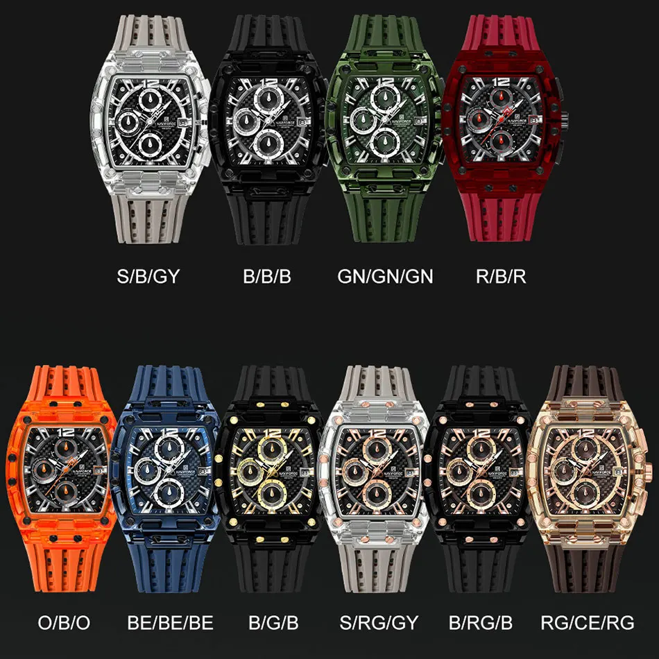 NAVIFORCE Black Silicone Strap Military Sports Chronograph Watch for Men