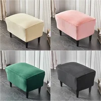 1PC Elastic Velvet Footrest Cover Stretch Dustproof Ottoman Stool Cover Rectangular Footrest Slipcover Furniture Protection 1