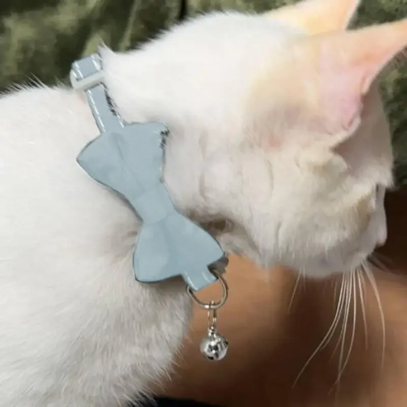 Velvet & Fabric Adjustable Cat Collar with Bell and Bow Tie - Safety Pet Collar for Small Dogs and Kittens