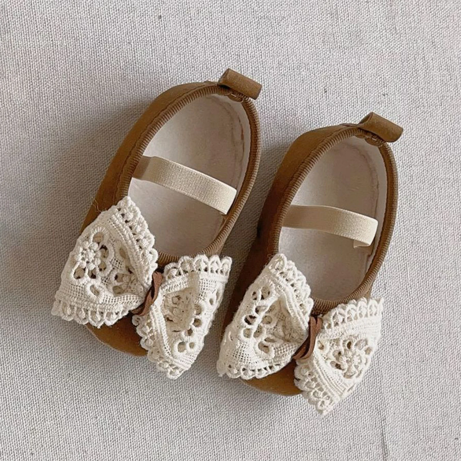 MISOWMNJOY Baby Girls Shoes Lace Flower Bowknot Infant Mary Jane Flats Soft Sole Rubber Non-Slip Crib Shoes for Toddlers 2