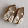 MISOWMNJOY Baby Girls Shoes Lace Flower Bowknot Infant Mary Jane Flats Soft Sole Rubber Non-Slip Crib Shoes for Toddlers 2