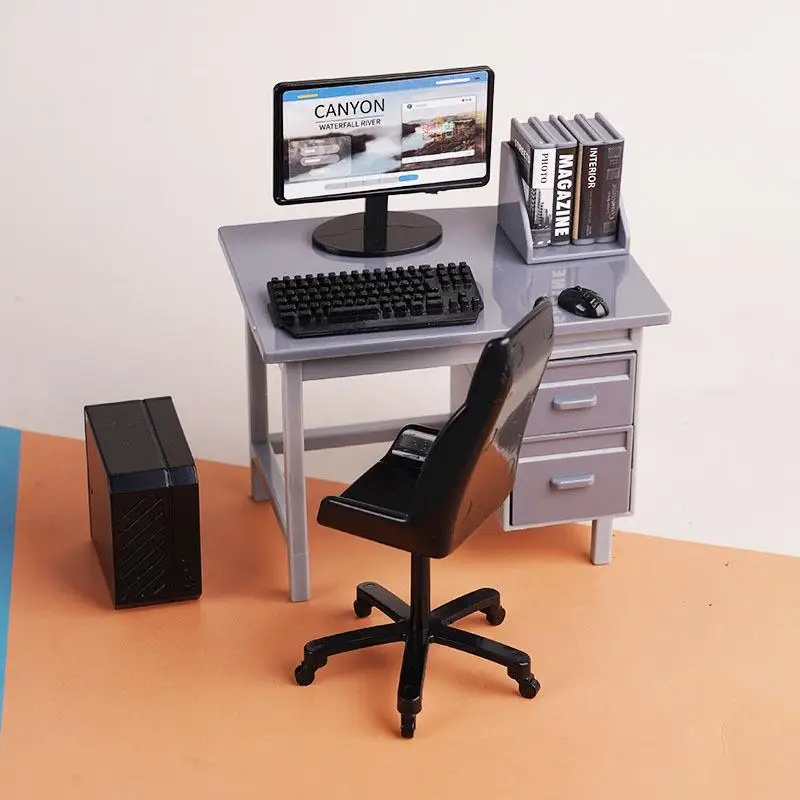 1 Set 1/12 Dollhouse Miniature Computer Keyboard Chair Desk Kit Home Study Room Furniture Decor Micro Scene Props