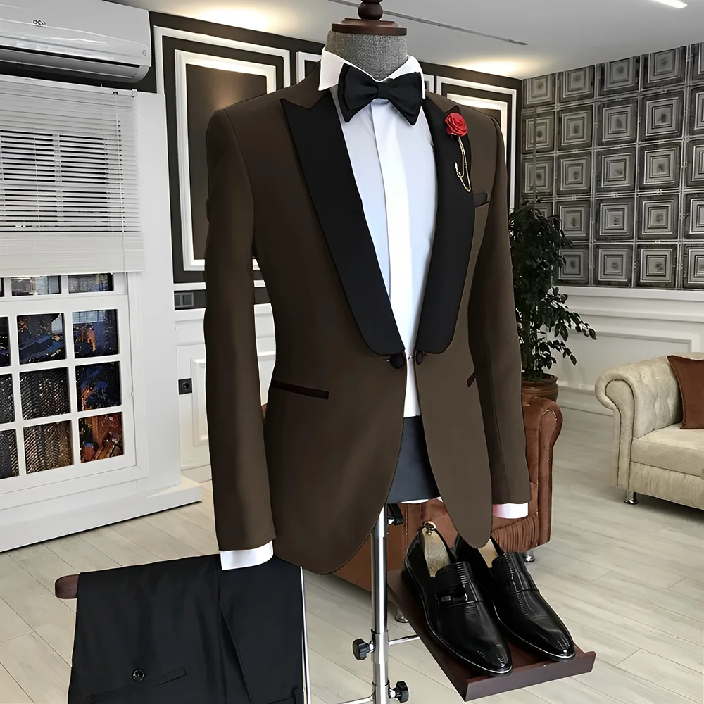 Men's Wedding Tuxedo 2 Piece Set Jacket Pants Tie Suit XS-5XL