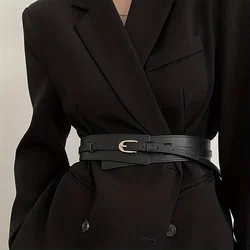 Elegant PU Leather Detachable Girdle Belt with Stylish Pin Buckle - L (Black)