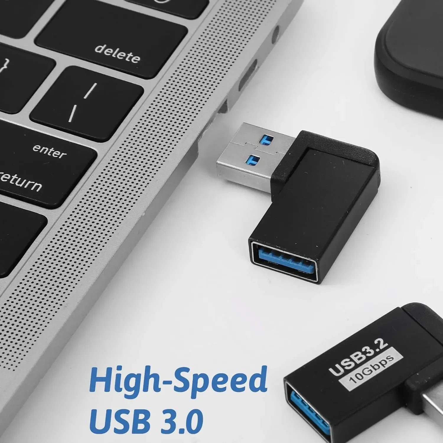 High-Speed 90-Degree Right Angle USB 3.2 Adapter - Male to Female Extension Connector