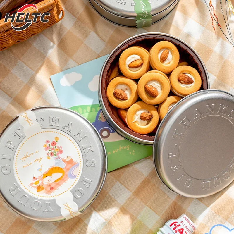 Metal Cookie Candy Tins Decorative Round Tinplate Boxes Chocolate Biscuit Packaging Jar Candle Containers Candy Box Gift