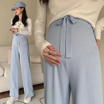 Summer Pregnant Women Wear Ice Silk Pants Wide Leg Pants Thin Wear Loose Pleated Pregnant Women Nine Points