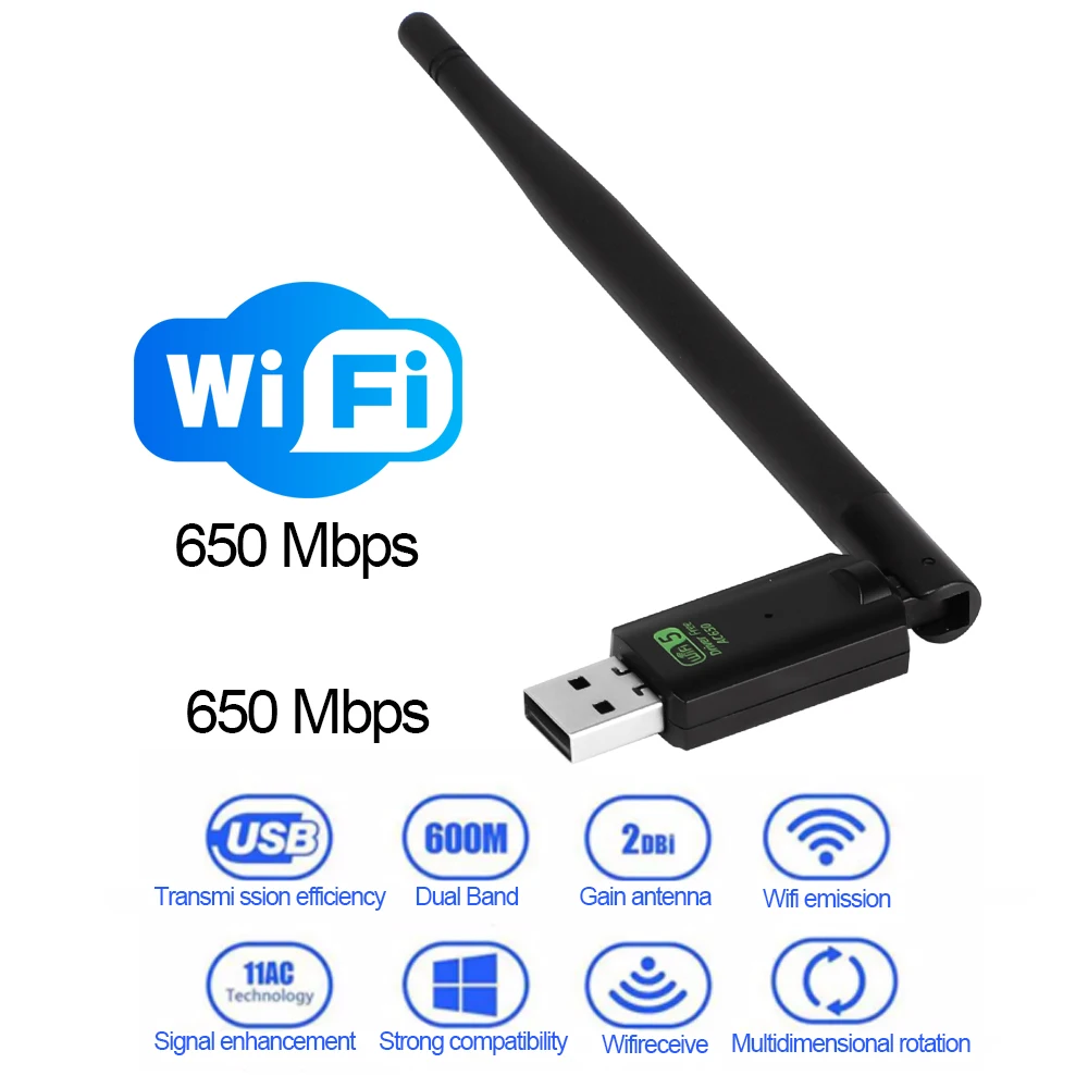 

Двухдиапазонный USB Wi-Fi адаптер 600 Мбит/с 2,4 ГГц 5 ГГц Wi-Fi с антенной ПК Мини компьютер сетевая карта приемник