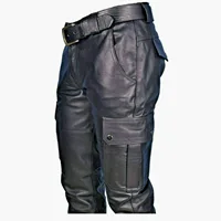 New Solid Color Fashion PU Leather Pants Casual Leather Motorcycle Pants Punk Style Full Length Trousers Streetwear Men 4