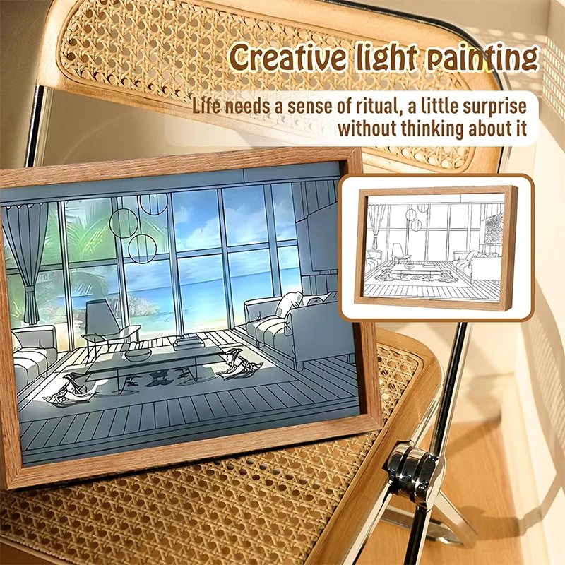 장 LED 조명 페인팅 USB 플러그, 조광 벽 아트워크 테이블 램프 선물, 실내 햇빛 창 나무 사진 야간 발광