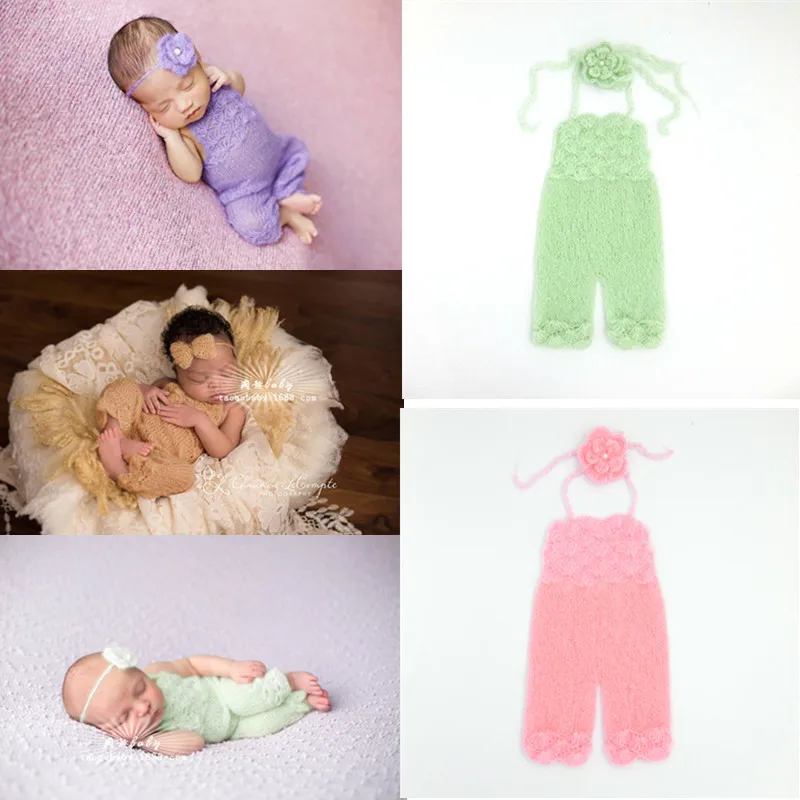 

Infant Photography Clothing Mohair Headband+Suspenders Studio Newborn 0-1 Months Photo Props Accessories Baby Shoot Costume Suit
