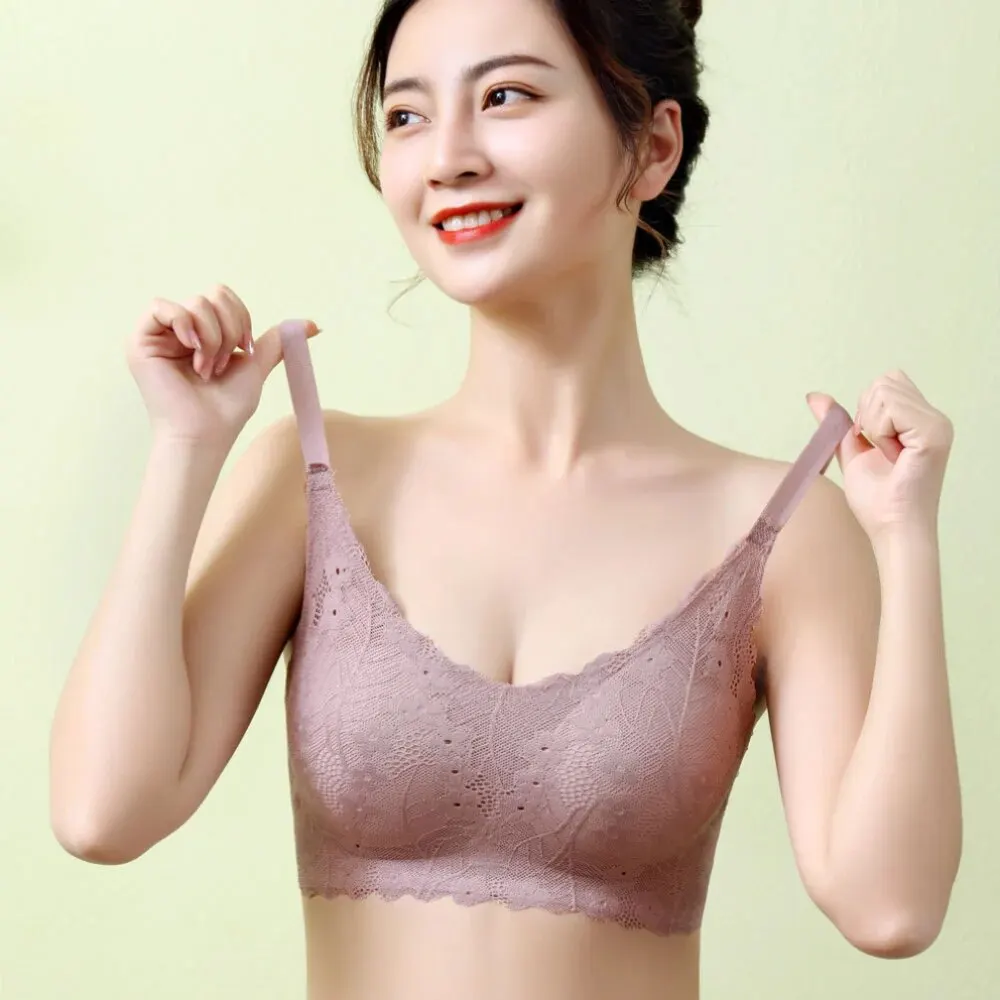 Wireless Gathered Lace Bralette Women Anti-sagging Breast Support