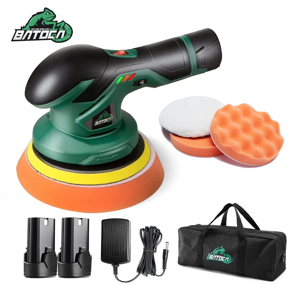 Car Polisher BATOCA 12V Cordless Car Polisher Wireless Car Polishing Machine Dual Action Brushless Buffer Free 2pcs 2.0Ah Lithium Battery