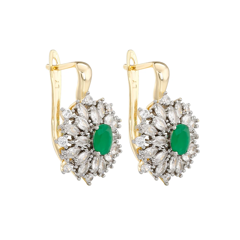 Blumendesign mit eingelegtem ovalem Zirkon, Ohrringe und Ring-Set, luxuriöser Modeschmuck, Schmuckset für Bankett- und Partys, dreiteiliges Set. – Detail 12