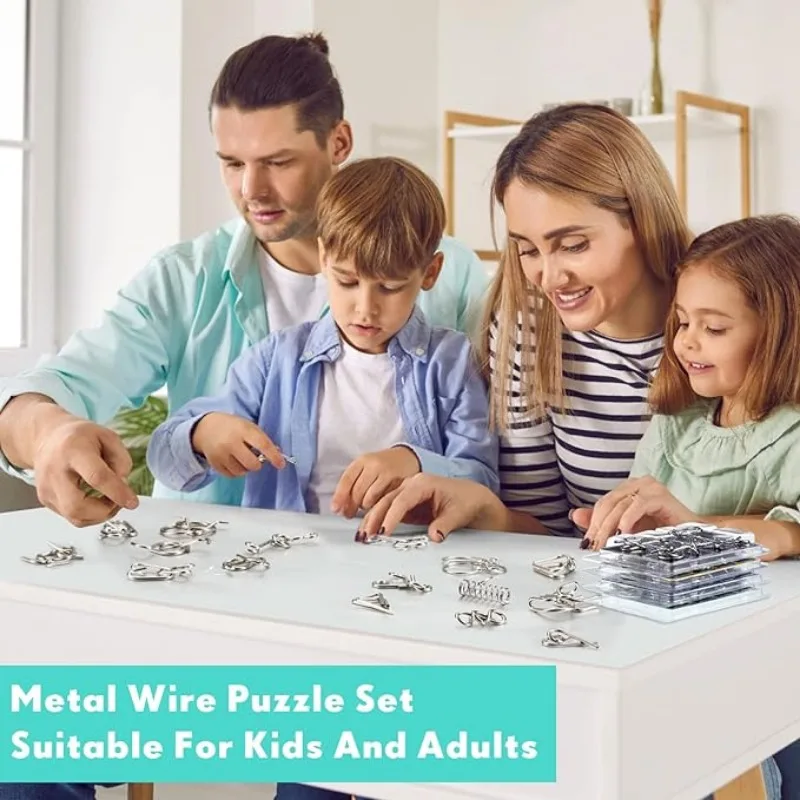 8Pcs/Set Metal Montessori Puzzle Wire IQ Mind Brain Teaser Puzzles Adults Interactive Game Reliever Educational Toys metal pirate ship puzzle cube puzzle strategic puzzle game