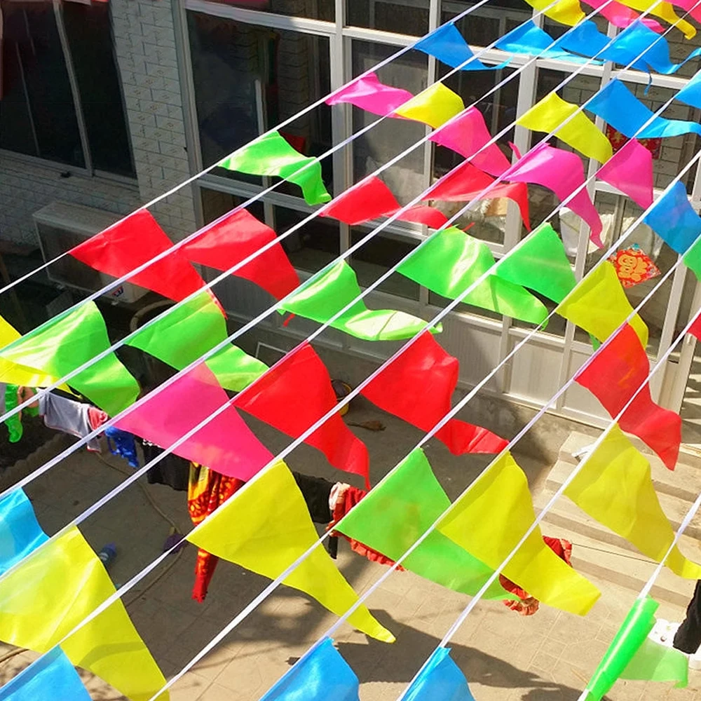 300M Triangle Flags Bunting Banner Nylon Fabric Pennant Festival Outdoor Home Wedding Hanging Decoration