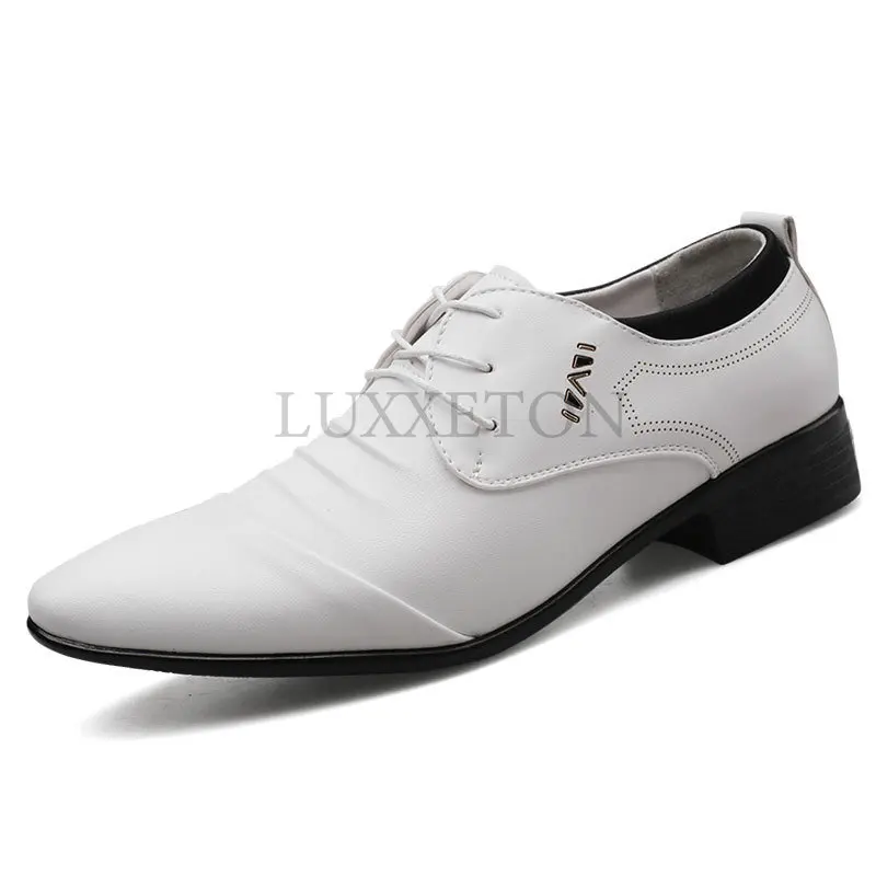 

New British Men's Slip on Split Leather Pointed Toe Men Dress Shoes Business Wedding Oxfords Formal Shoes for Male