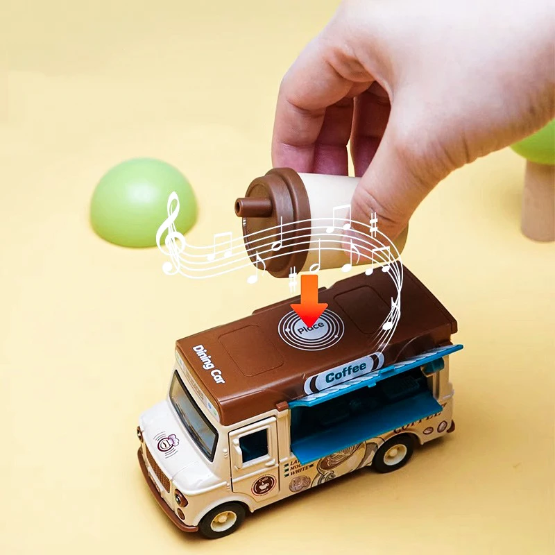 1:36 Q Version Ice Cream Coffee Car Alloy Miniature Cute Model Induced Sound Light Pull Back Children Birthday Gift Boy Girl Toy 5