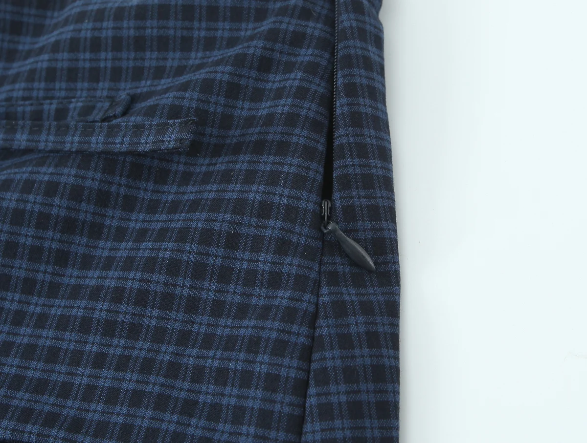 Women Vintage Casual Grid Long Pants Female Zipper Straight Loose Pants Fashion Spring Autumn Daily Commute Trousers Streetwear