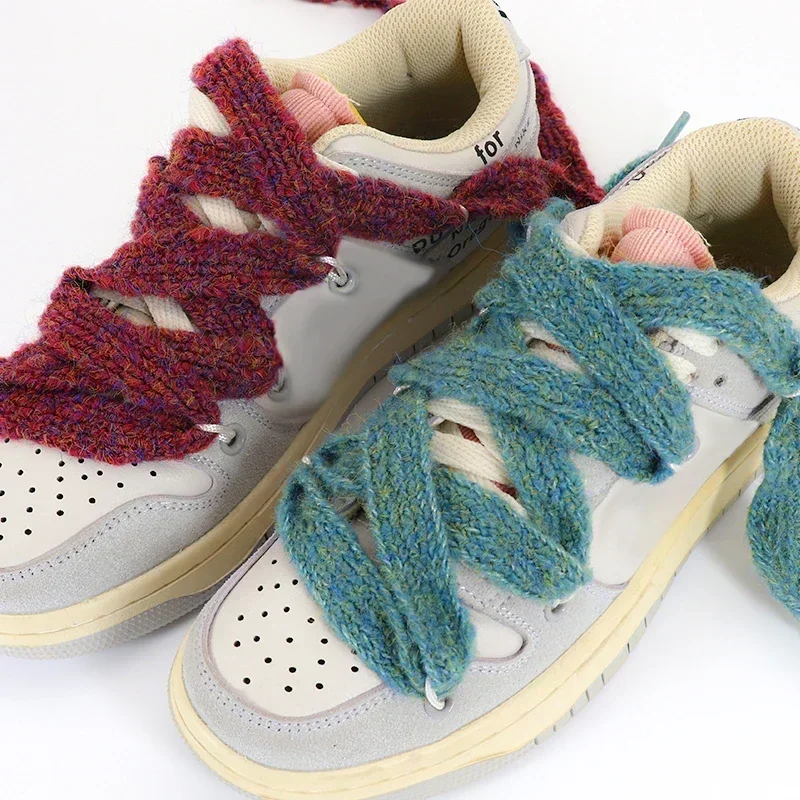1.8cm Wide Plush Big Fat Flat Single-layer Colorful Mohair Shoelaces Fluffy Fuzzy Sneaker Lace for Women Lady Shoes String shoe laces shoe accessories