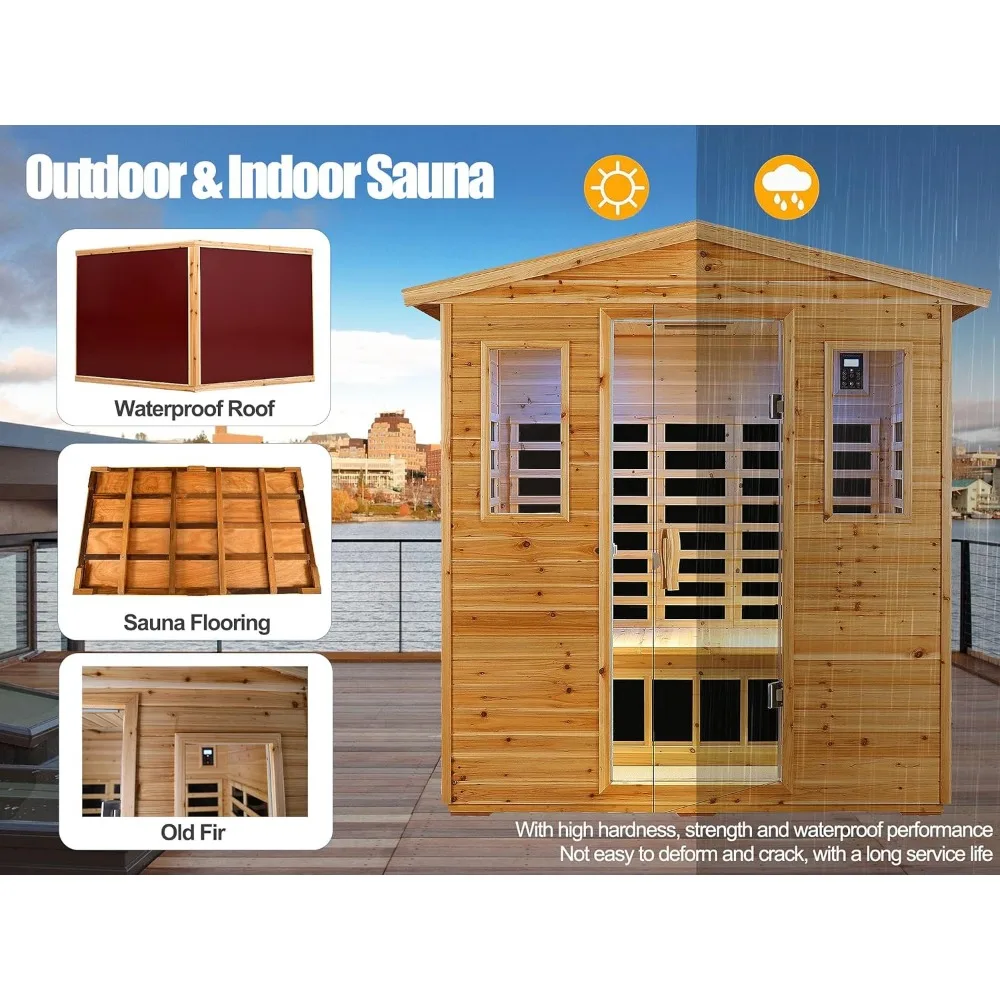 Outdoor Sauna 3 Person Infrared Sauna, Infrared Saunas for Home,1950W Low EMF Far Infrared Sauna Old Fir Wooden Sauna with Light 6