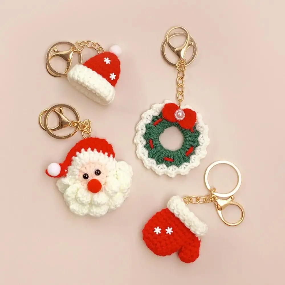 Christmas Mini Knitted Hat Keychains Knitted Gloves Christmas Hat Pendant Hat Hand-woven Christmas Gloves Keyrings New Year