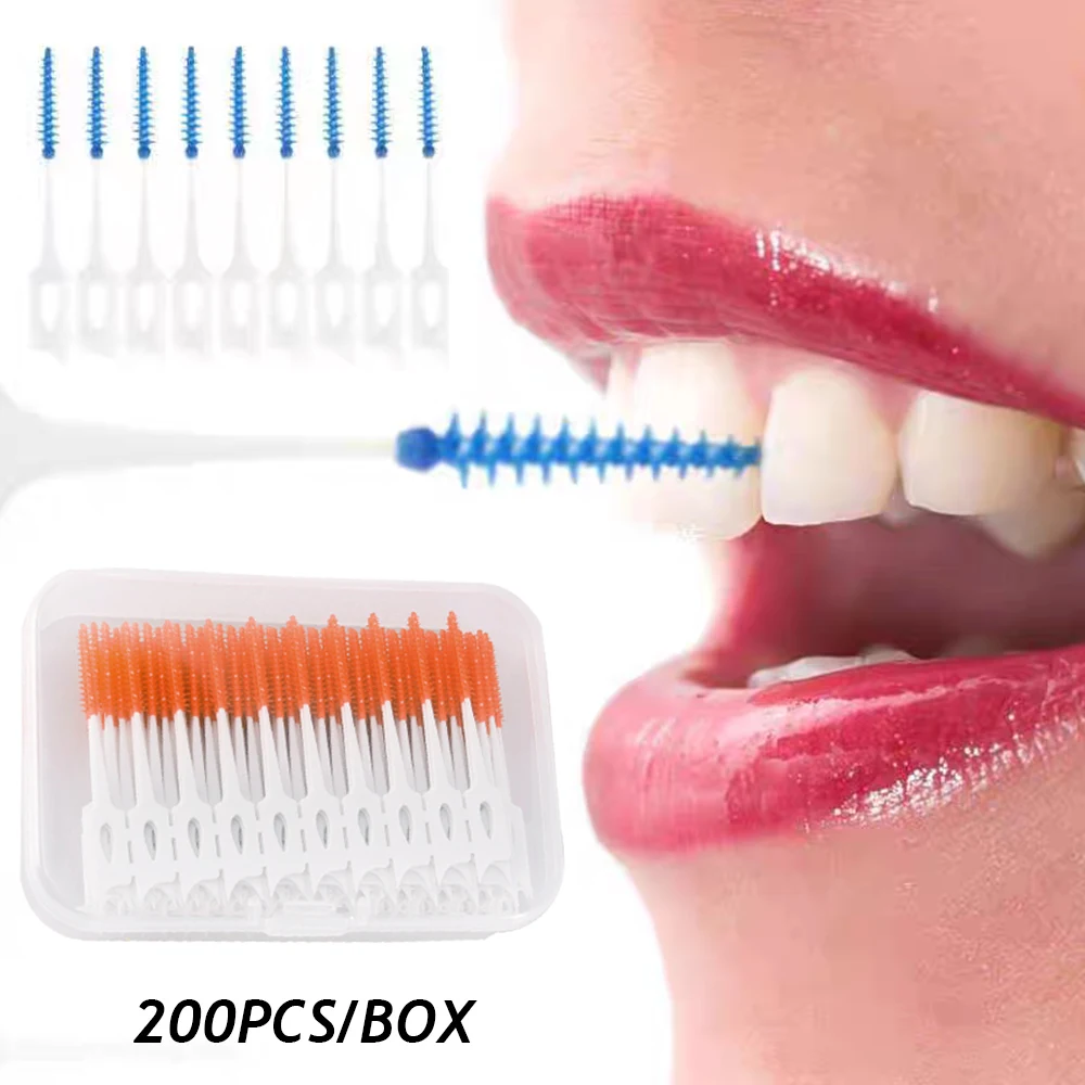 

200pcs Silicone Interdental Brushes Dental Toothpicks Brush Between Teeth Silicone Toothpicks With Thread Oral Cleaning Tools