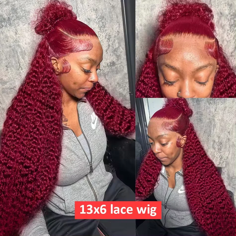 200% 99J Burgundy Deep Wave 13x6 HD Lace Frontal Human Hair Wig Curly Water Wave 13x4 Lace Front Colored Wig For Black Women
