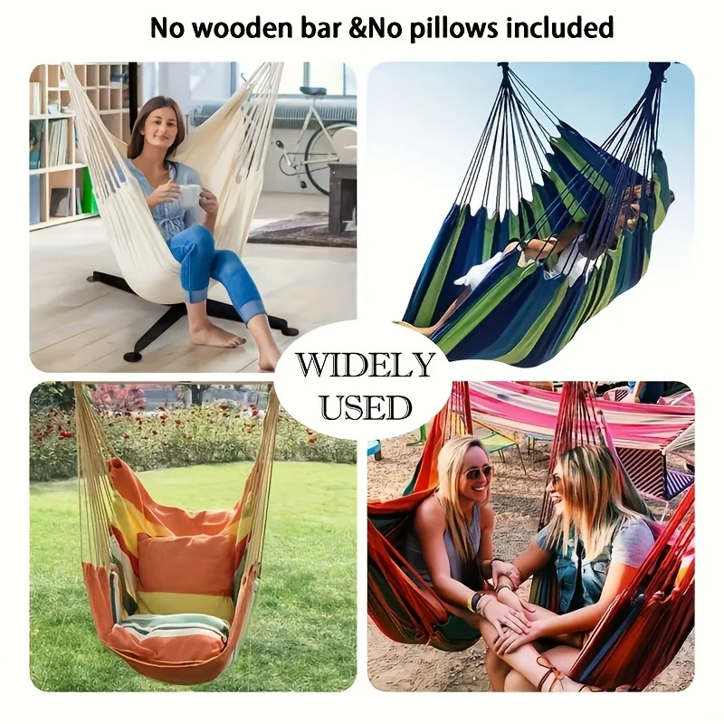 1pc Handwoven Hammock Chair Swing, Fabric Hanging Chair for Indoor and Outdoor Use Sturdy and Comfortable 3