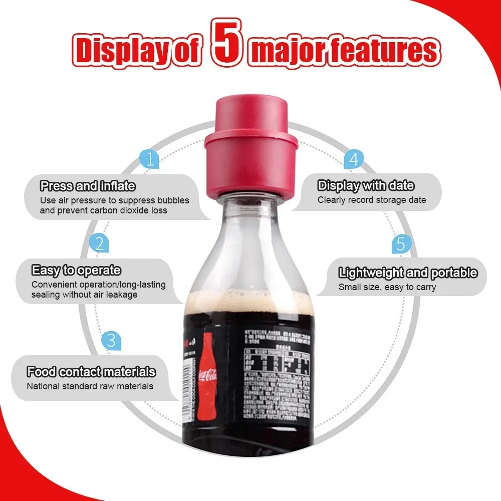 Bottle Stopper Inflatable Airtight Soda Cap Reusable Frizzy Drink Sealer Carbonated Beverage Cover