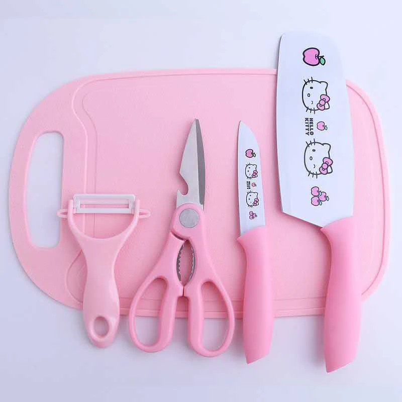 

7Pcs Kawaii Sanrioed Hello Kitty Knife Set Stainless Steel Non Slip Chopping Board Fruit Cartoon Kitchen Household Birthday Gift