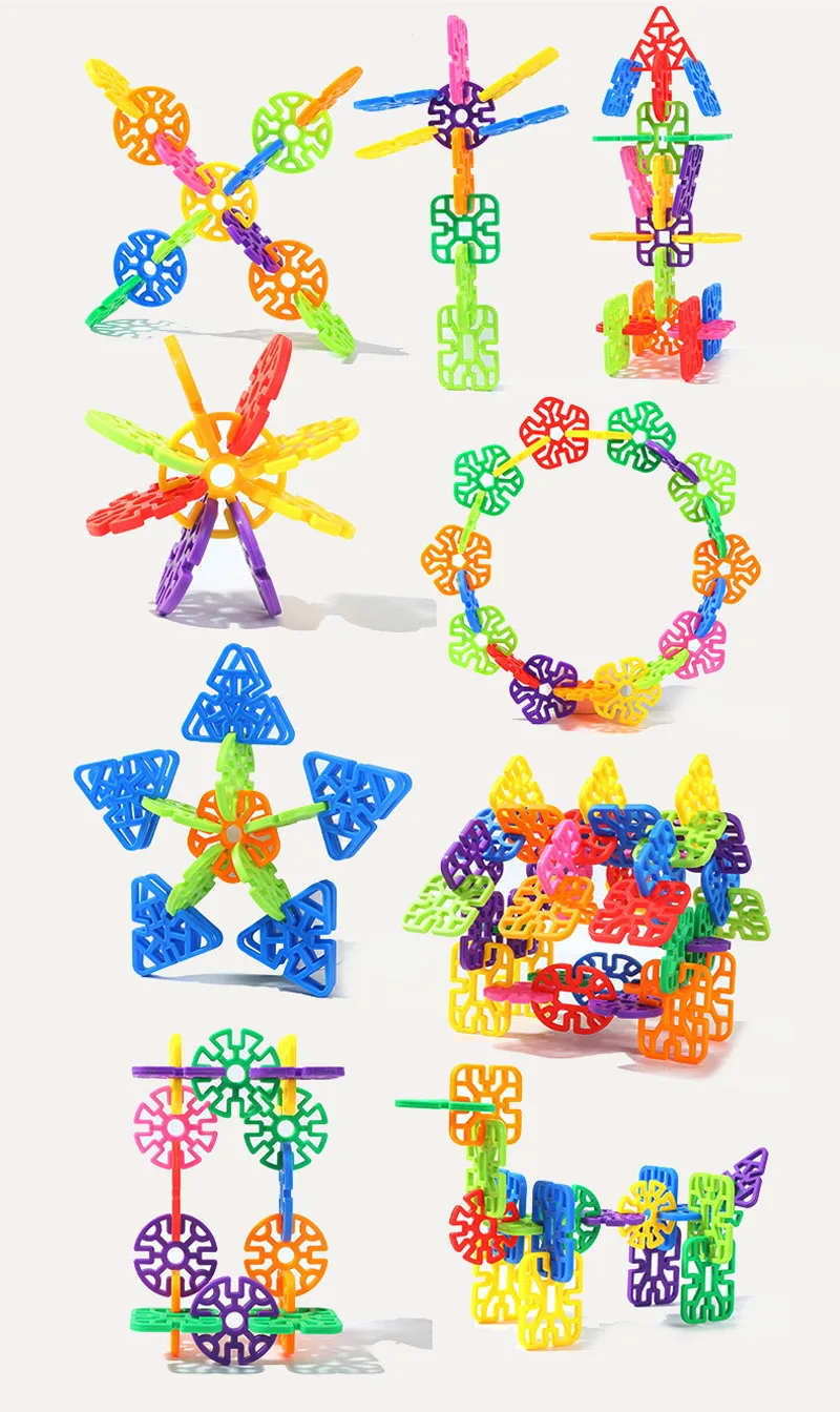 100/50PCS Kids Geometric Snowflake Plastic Building Blocks STEM Construction Interlocking Toyskindergarten Classroom_voghion.com