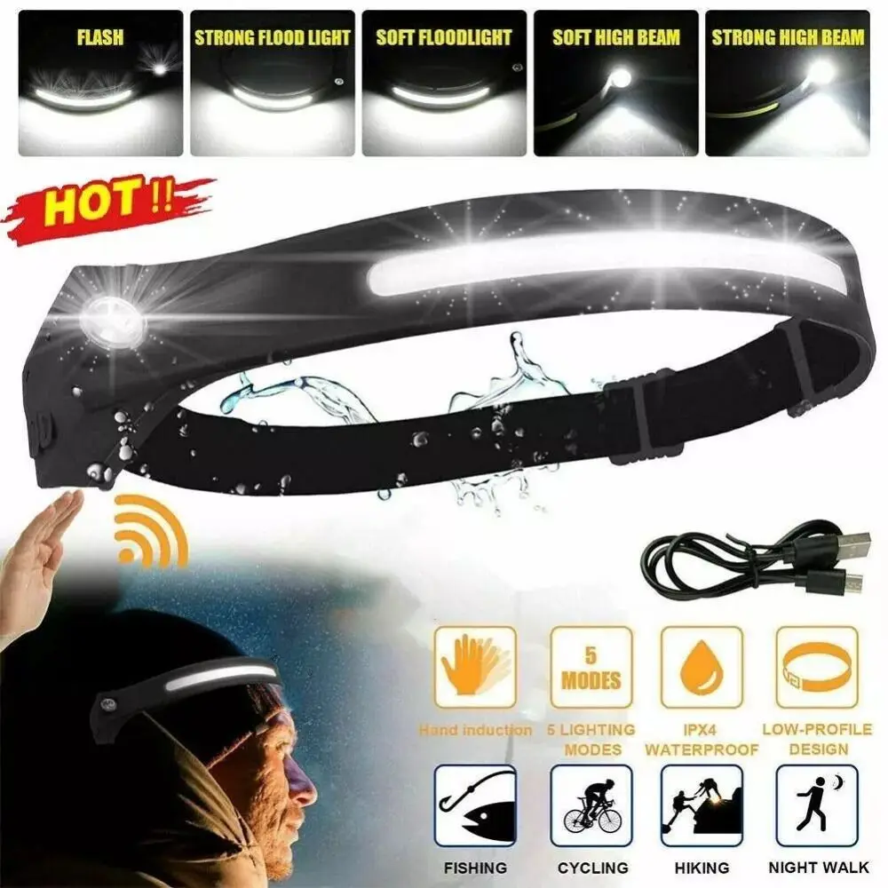 Head Flashlight 230 Head Light Rechargeable Head-mounted 230&deg; LED Headlamp Super Bright Strong Light Night Fishing Outdoors