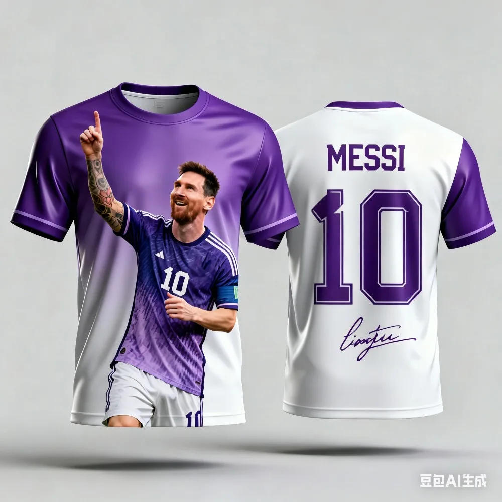Fashiona Messi 3D-Druck Sport Quickdry Breatha Herren Fußballtrikot T-Shirt Outdoor Street Team Club Training Eltern-Kind-Kleidung