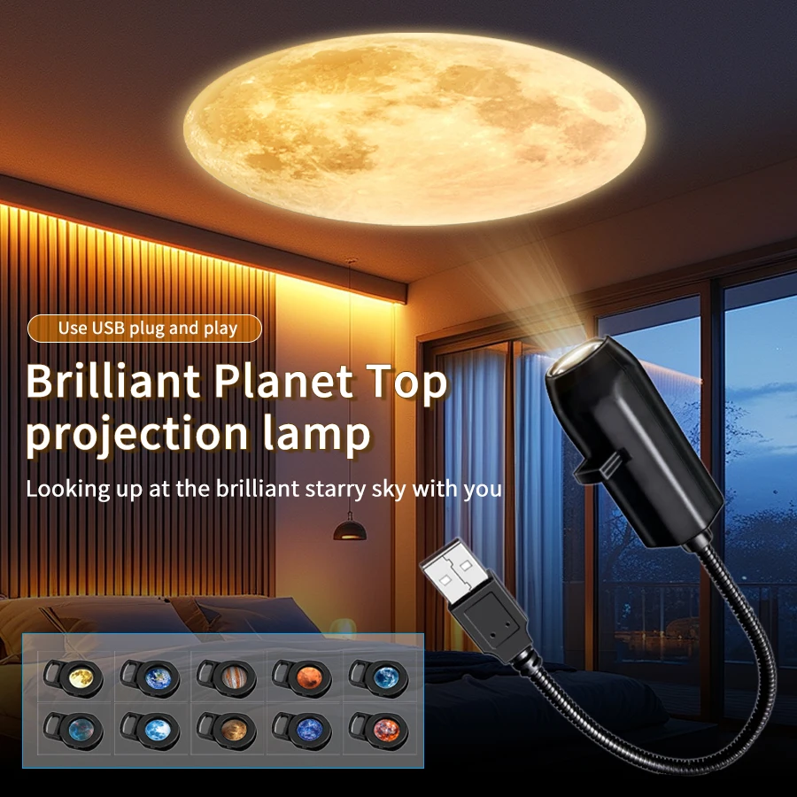 รูปสินค้า ไฟฉายโปรเจคเตอร์เสียบ USB ลายดาวเคราะห์ ตกแต่งบ้าน