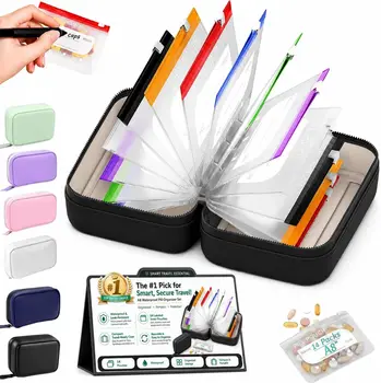 Set di 14 Bustine Portapillole Impermeabili Portatili, Organizzatore da Viaggio A8 con Bustine Interne, Custodia Flessibile per Medicinali