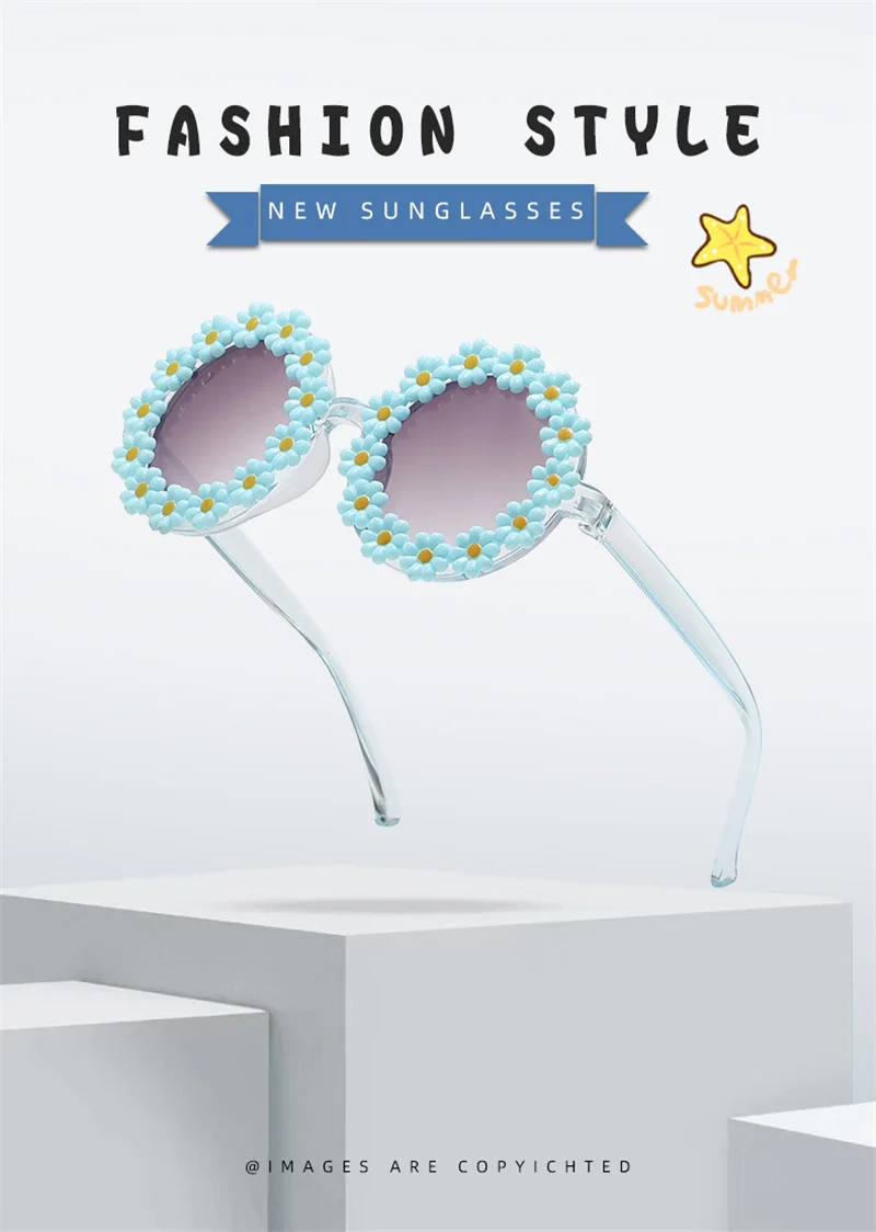 Óculos de sol com flor margarida para mulher uv400 redondos_voghion.com