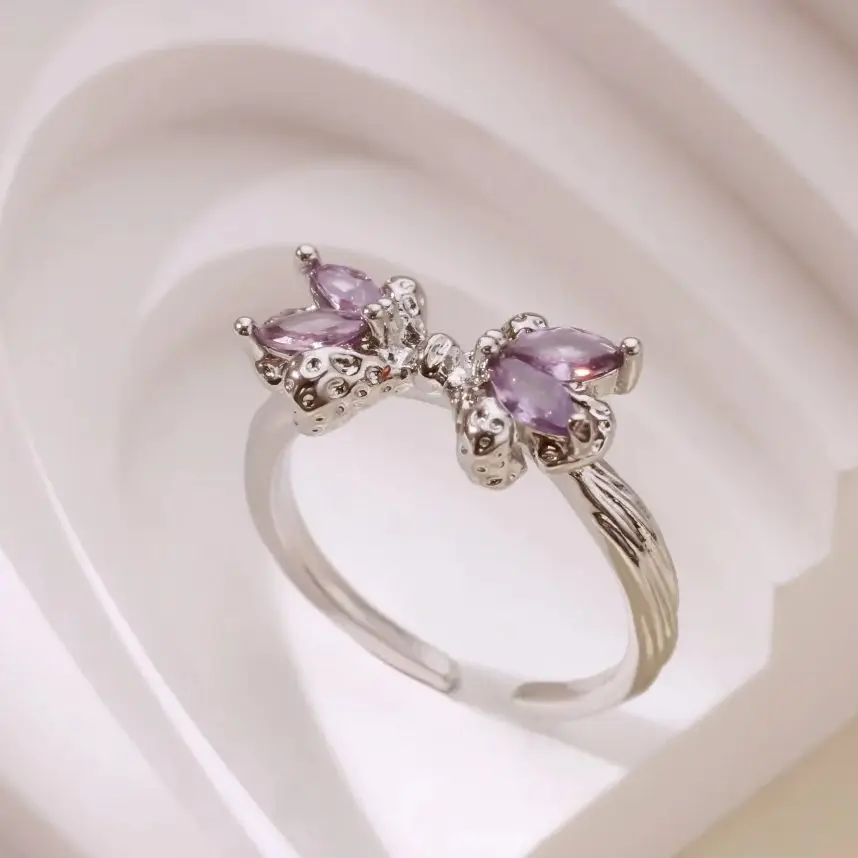 Purple Zircon Butterfly Ring Rings For Women