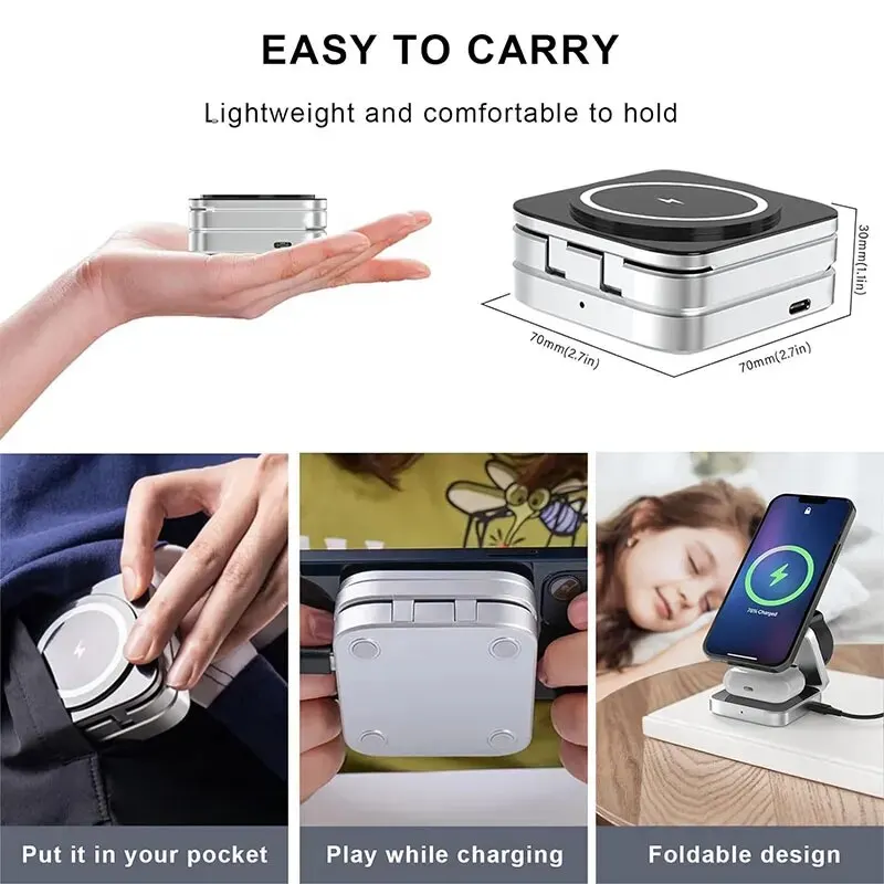 Magnetic Wireless Charger 3 in 1 Stand Pad For iPhone 15 14 13 12 Pro Max IWatch 8 7 6 5 Airprods Macsafe Fast Charging Station