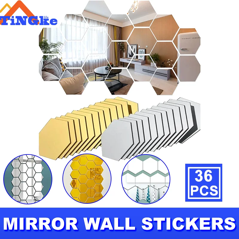Wall Sticker Mirror Wall Sticker Acrylic Wall Sticker Acrylic Mosaic Tiles Sticker Self Adhesive Hexagon Acrylic Mirror Wall Stickers Acrylic Mosaic Tiles Decal Bedroom Room Home DIY Decoration