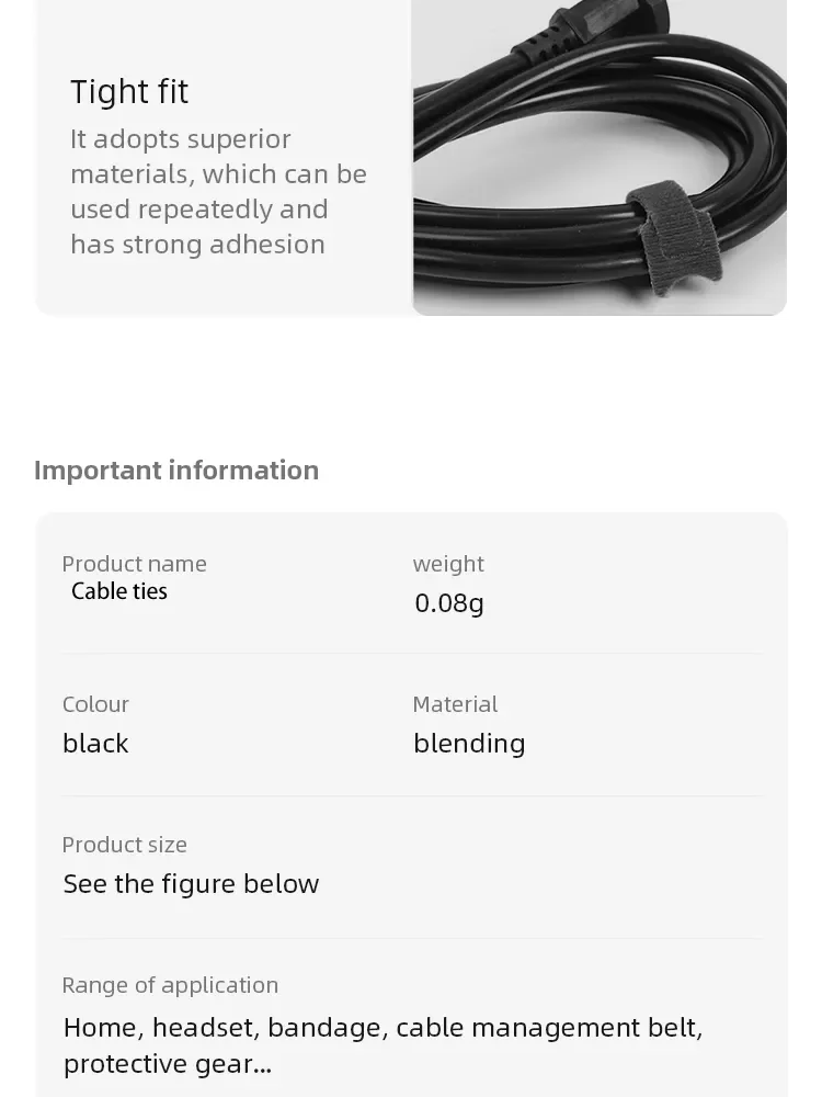 Description Picture 6 of item100pcs Cable Ties 150mmx12mm T Buckle Strap Nylon Loop Wrap Black Back To Back Data Cable Self Adhesive Cable Management