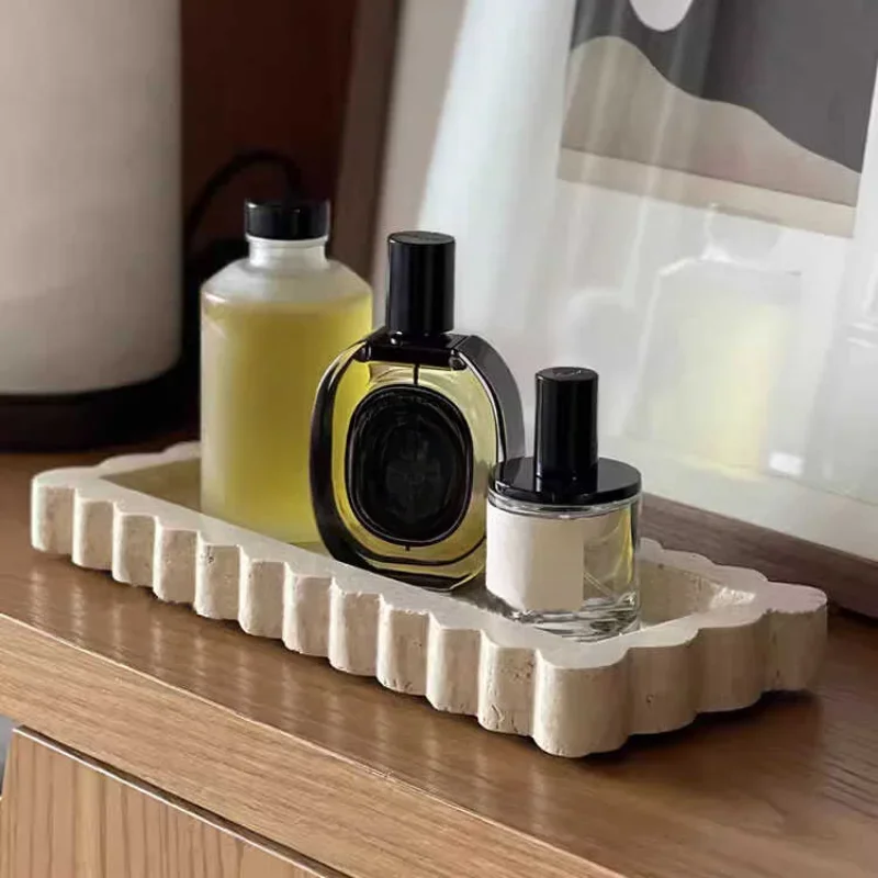 Modern Light Luxury Style Natural Marble Rectangular Lace Tray Model Room Home Desktop Storage Bathroom Decoration Ornaments 2